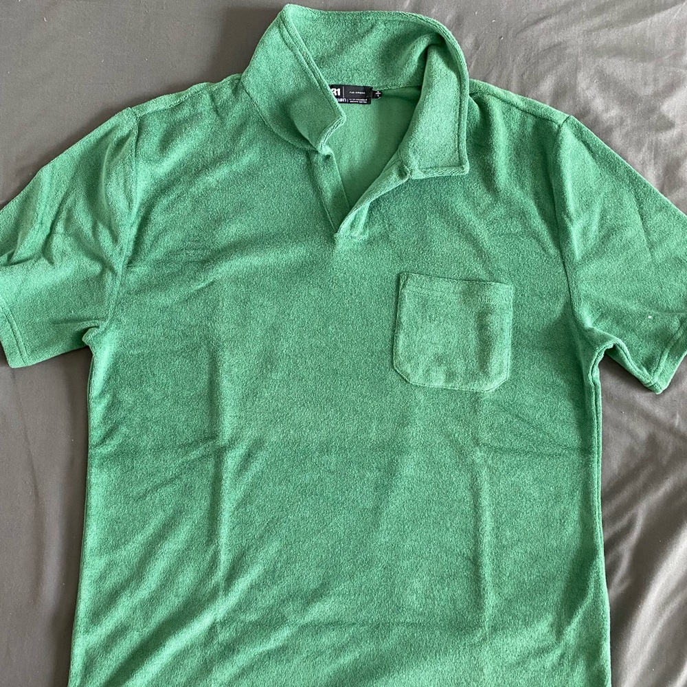 Simons Green Short Sleeve Terry Towel Polo Shirt